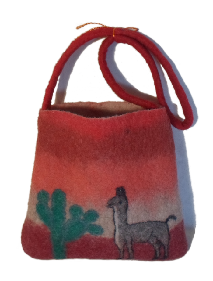 Handmade Wool Felt Alpaca Face Bag Charm, Keychain, Brown