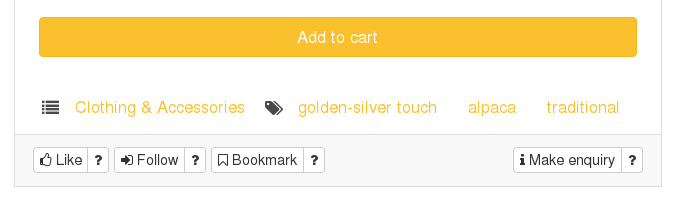 Screenshot of category and label links and Follow button on the product page